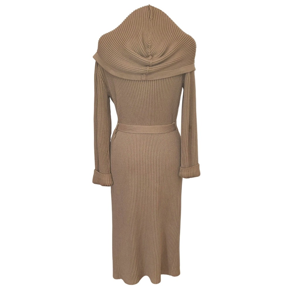 J. Crew Beige Preppy Dystopian Hooded Belted Chunky Knit Maxi Duster Sweater M - Picture 4 of 8